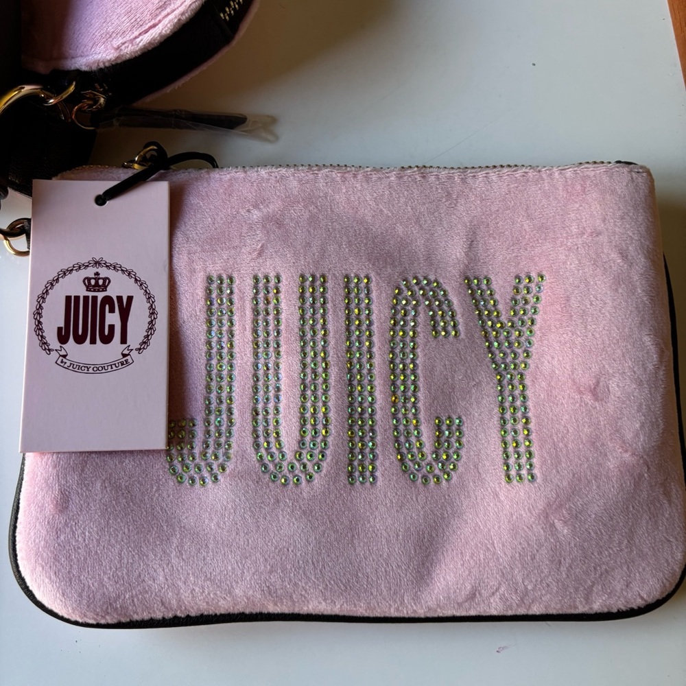 Juicy Couture Pink & Black Triple Pouch Keyring Set with Gold Accents - Picture 4 of 12